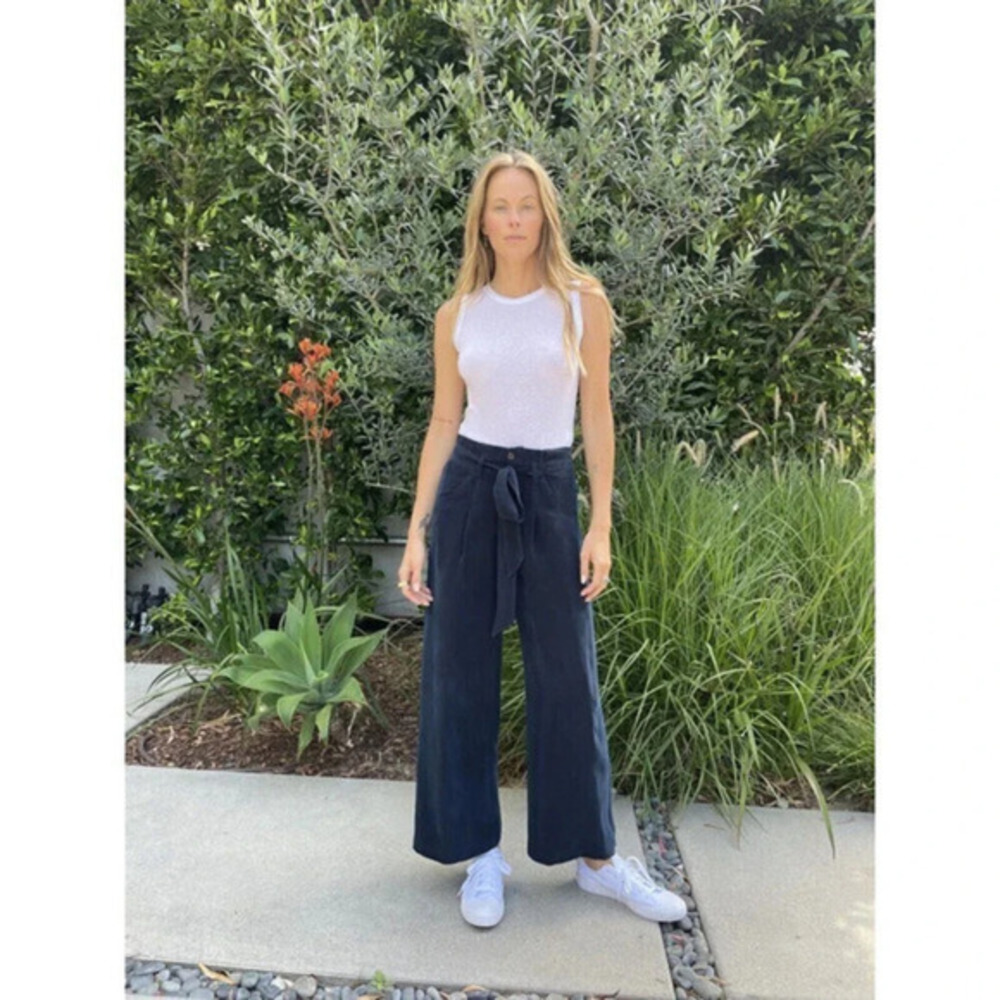 Pharaoh Collection Japanese Cupro Wide Leg Crop Pants 0 Blue High Waisted Belted